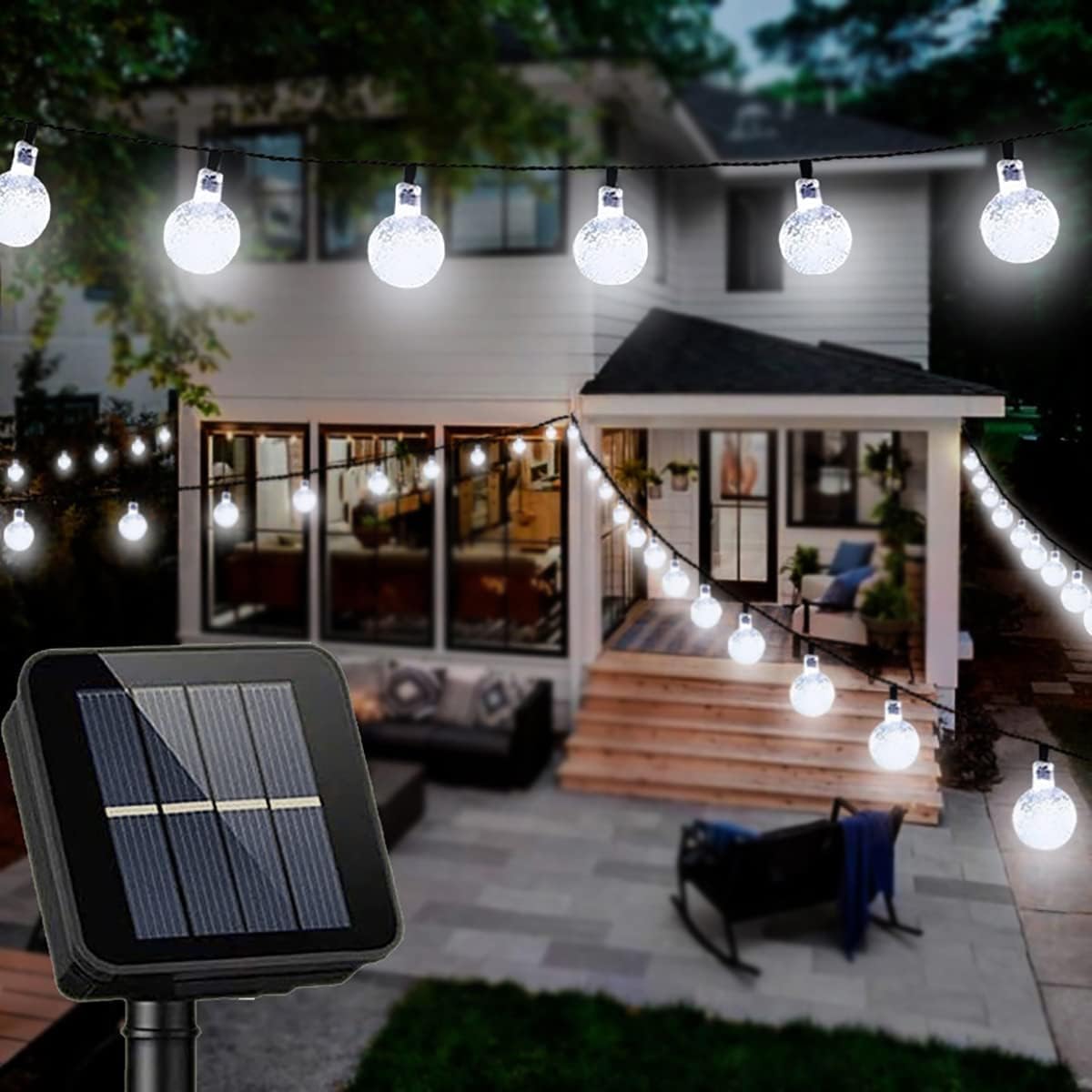 Solar String Lights Outdoor, 8 Mode 7M/24Ft 30 LED Crystal Ball Outdoor Solar Powered String Lights for Patio,Solar Garden Lights for Yard Porch Wedding Party Decoration (Cool White)