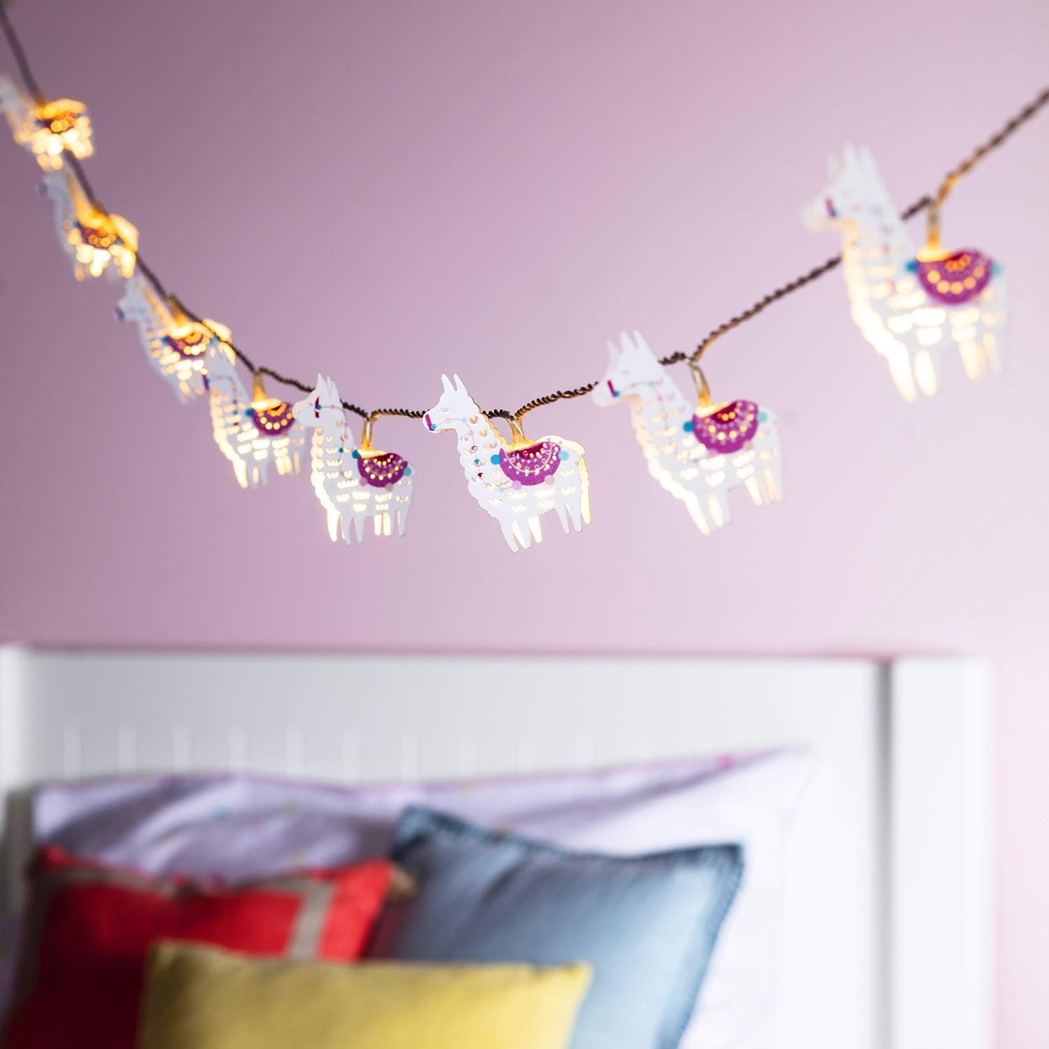 Battery Operated Llama Children's Fairy String Lights Bedroom Nursery 10 Warm White LEDs with Timer 1.8m