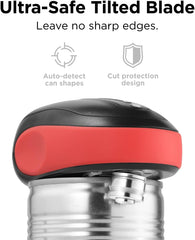 Kitchen Mama One-to-Go Electric Can Opener – One-Touch, Auto Detect & Stop, Smooth Edge, Lid Lift, Battery Operated (Red)
