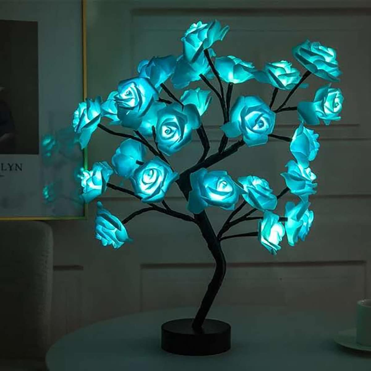 Rose Flower Lamp USB/Battery Operated Desk Tree Lights Rose Flower Fairy Lamp Light with 24 LED Lights Artificial Light Tree Decoration for Home Wedding Christmas Xmas Decoration