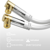 4K TV Aerial Coaxial Cable 90° Angled 3m