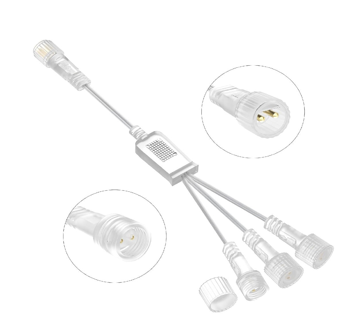 3-Way Splitter Connector for Christmas Lights – 2-Pin Clear Cable, IP65 Waterproof for Outdoor LED and Fairy Lights