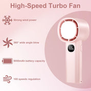 Portable Mini Handheld Fan with LED Display & Flashlight