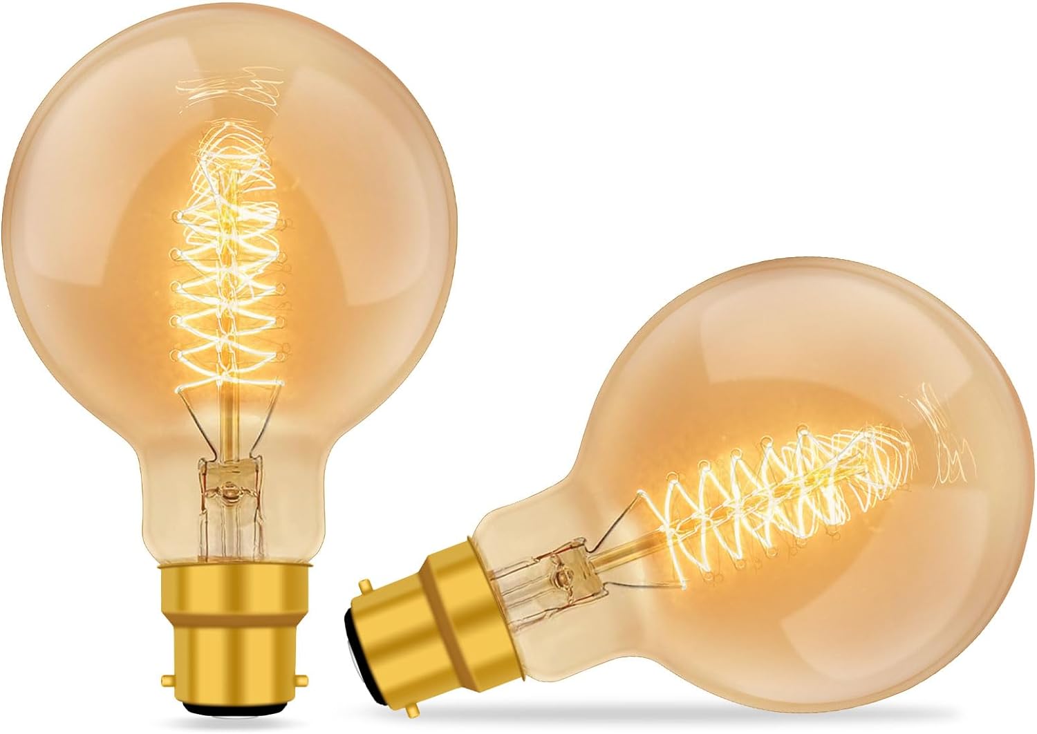 B22 Vintage G80 Edison Bulbs, 2-Pack Dimmable Warm White 2700K