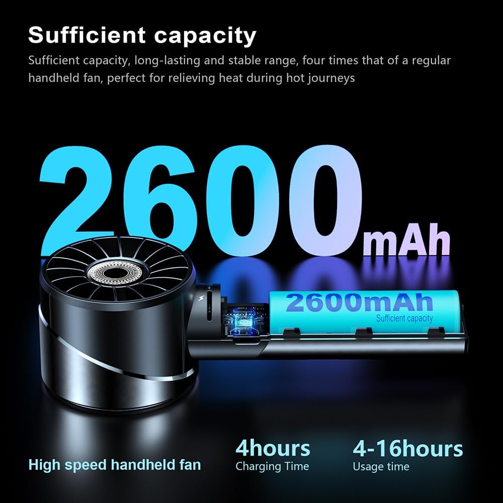 Handheld Fan,Ultra-Portable 7000 RPM Turbo Mini Fan with 16H Battery,4-Speed USB Rechargeable Metal Design | Pocket Fan for Travel/Outdoor/Home/Office,Gift for Men & Women (Alloy Construction)