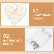 Valentine’s Day Rattan Heart String Lights with 10 Warm LED Love Lamps, Battery Operated Indoor Decor for Bedroom, Wedding & Party