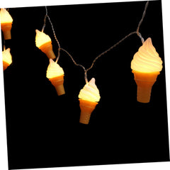 4 Sets Ice Cream String Lights – Sundae Shaped LED Fairy Lights, Warm White, Plastic, Ideal for Outdoor Decoration, Featuring Ice Cream Cone Rope Lights