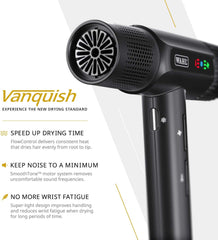 Vanquish Hair Dryer – Lightweight, Quiet, LED, 3 Speeds, Cool Dry, 3 Attachments