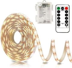 3m battery LED strip lights with remote, 90 LEDs, waterproof, dimmable, and 8 modes. Self-adhesive and cuttable, suitable for various decorations.