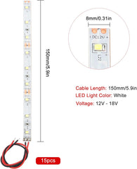 15 PCS 150mm Prewired LED Strip Lights 12V-18V Flexible White SMD