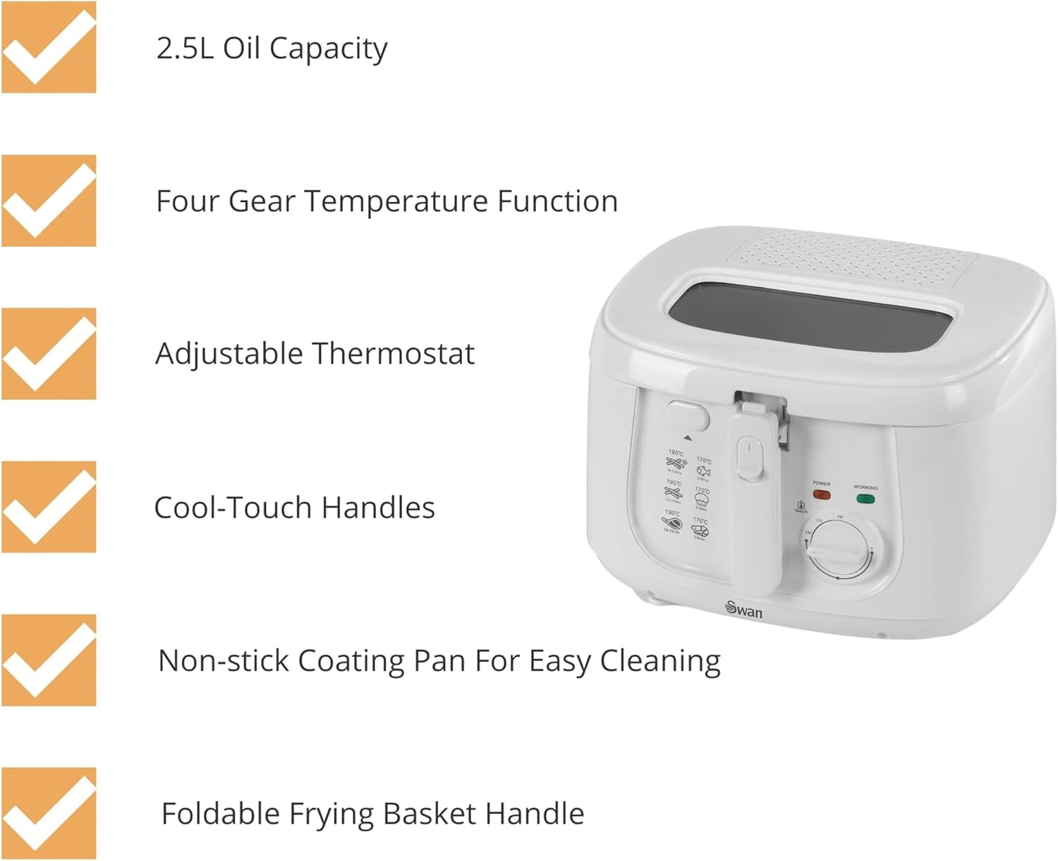 SD6080N Deep Fat Fryer 2.5L – 1800W, Adjustable Temperature Control, Viewing Window, Easy Clean, White
