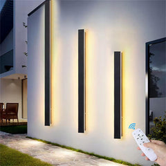 LED Dimmable Garden Wall Light with Remote Control - Black 80cm Long Strip Sconce, IP65 Waterproof, 46W Aluminium Lamp for Outdoor and Indoor Patio, Hallway, and Night Lighting