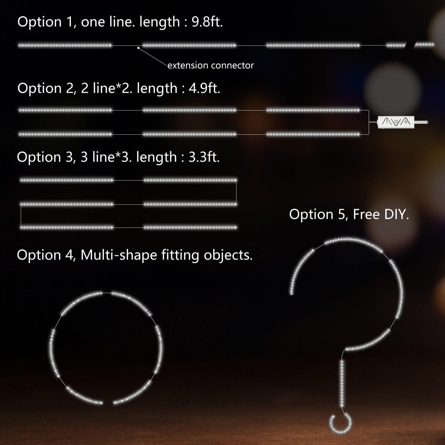 Under Cabinet LED Strip Lights 3m 12V Plug Dimmable Remote Control
