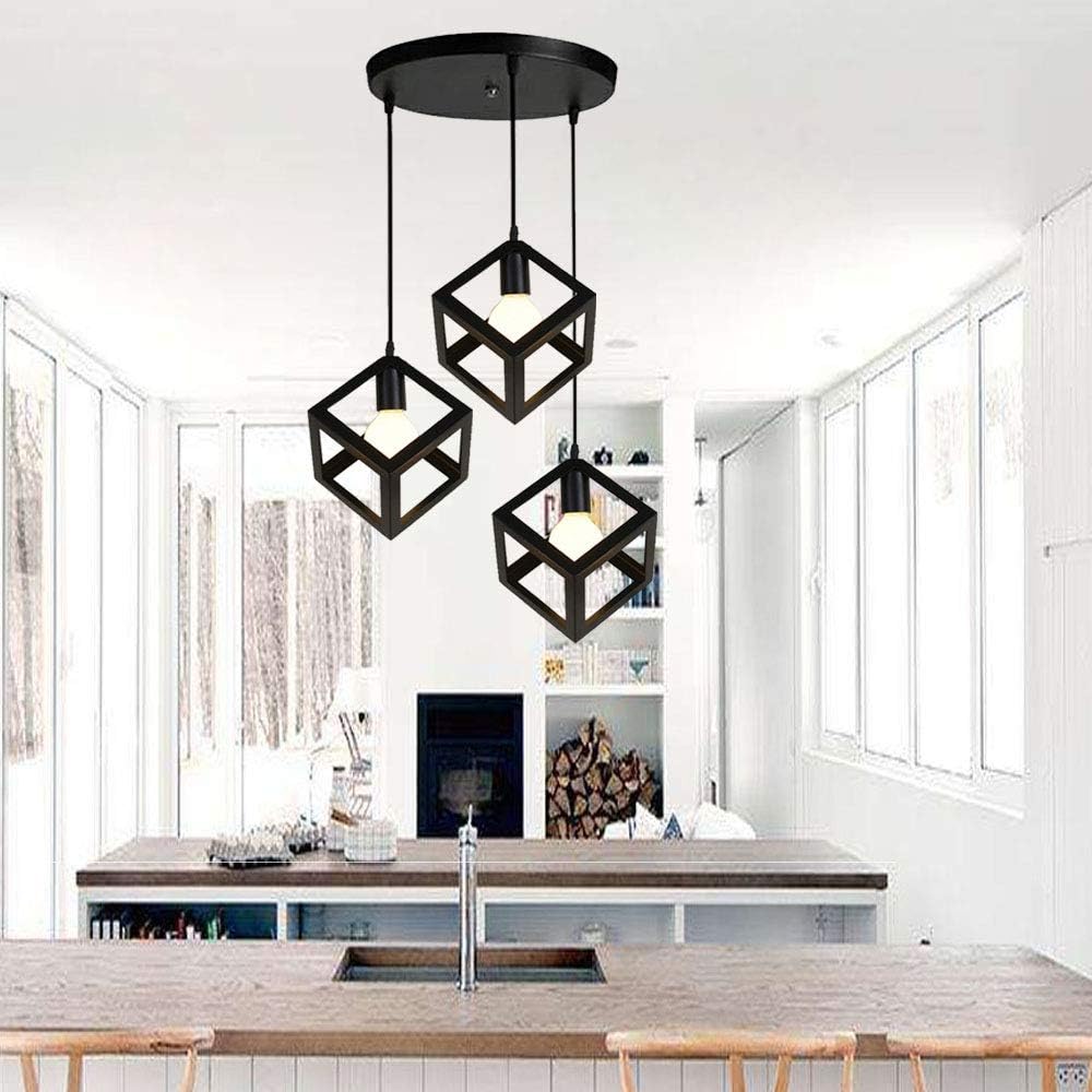 3-Light Cube Pendant Lamp – Modern Retro Chandelier for Bedroom, Living Room & Dining Room