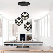 3-Light Cube Pendant Lamp – Modern Retro Chandelier for Bedroom, Living Room & Dining Room