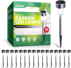 Premium Solar Garden Lights, Large 6 Pack Ultra Bright Solar Pathway Lights for Outdoor Garden, Patio, Flower Bed, Easy Wireless Installation, Stainless Steel, 15 Lumens