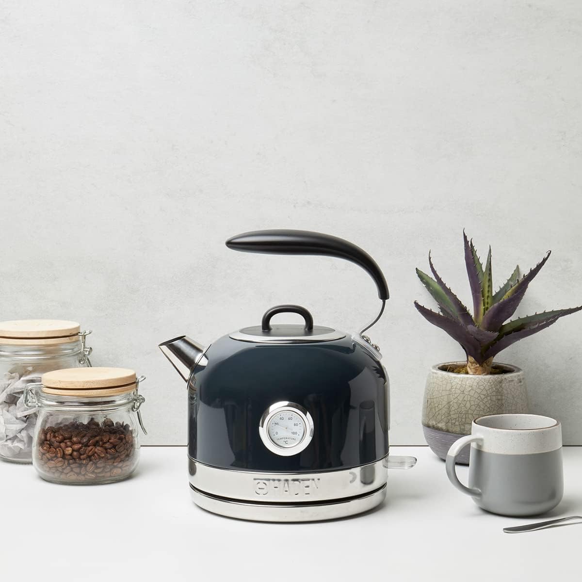 Blue Electric Kettle 1.5L – 3000W Rapid Boil, 360° Swivel Base, BPA-Free Stainless Steel, Ergonomic Handle, Temp Gauge