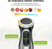 Hand Blender 2-in-1 Stick Blender with Whisk | 1000W Powerful Handheld Blender, 20-Speed + Turbo, Stainless Steel for Smoothies & Soups HB3204