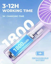 Mini Portable Handheld Fan 1800mAh 3 Speeds Light Purple