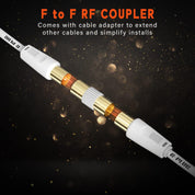 0.5m TV Aerial Cable with Right Angled Plug + Adapter – Coaxial RF Lead Male to Male – Gold-Plated Connector – Freeview, Freesat, Sky Box, BT, TV Antenna Extension
