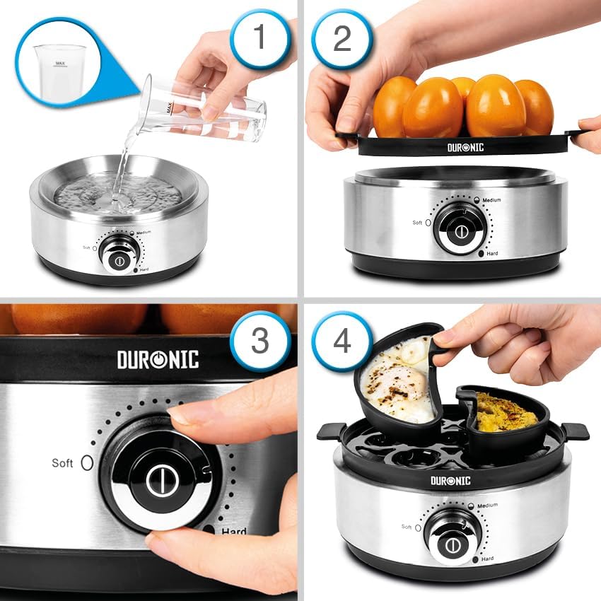 Electric Egg Boiler EB40 BK – 7 Egg Capacity Automatic Steamer & Poacher 400W-Stain Steel & Black