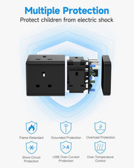Electrical outlet with safety features highlighted on a white background
