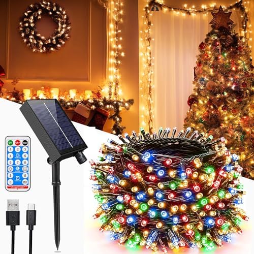 Solar Lights, 30M (98.4 ft), Solar Fairy Lights with 300LED, Dimmable Garden Solar Light Outdoor Waterproof with 8 Modes, Remote Control, Timer, for Christmas, Garden, Multicolour