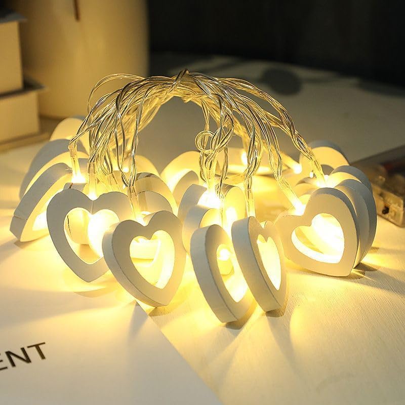 Warm White Wooden Heart USB String Lights, 3m Indoor Fairy Lights for Romantic & Event Décor