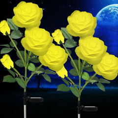 Solar Lights Outdoor Garden, Solar Flower Lights Garden Ornaments with 10 Brighter Yellow Roses, Solar Rose Stake Lights for Garden, Yard, Patio, Pathway, Weddings and Marriage proposals