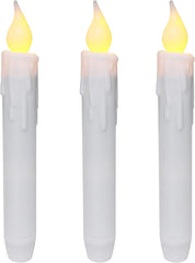 . Flickering Taper Candles LED Drip Flameless Candles, Battery Operated with Timer, White, 4.75 Inch, Set of 2