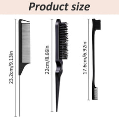 3-Pcs Hair Brush Set – Slick Back Brush, Edges Brush & Rat Tail Comb for Women
