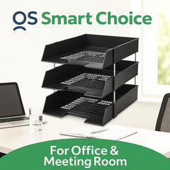 3-Tier A4 Letter Tray Document Organiser – Stackable Plastic Desktop File Holder, Black