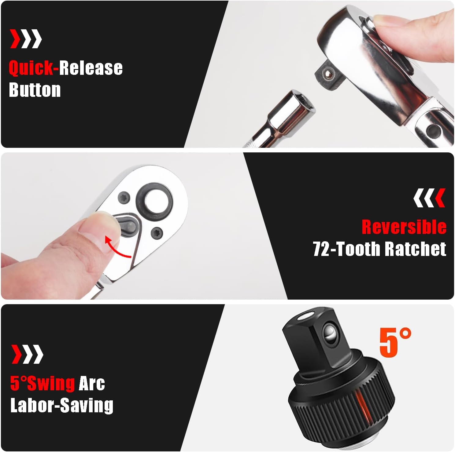 Flex Head Ratchet Wrench Set 6PCS with Extension Bars