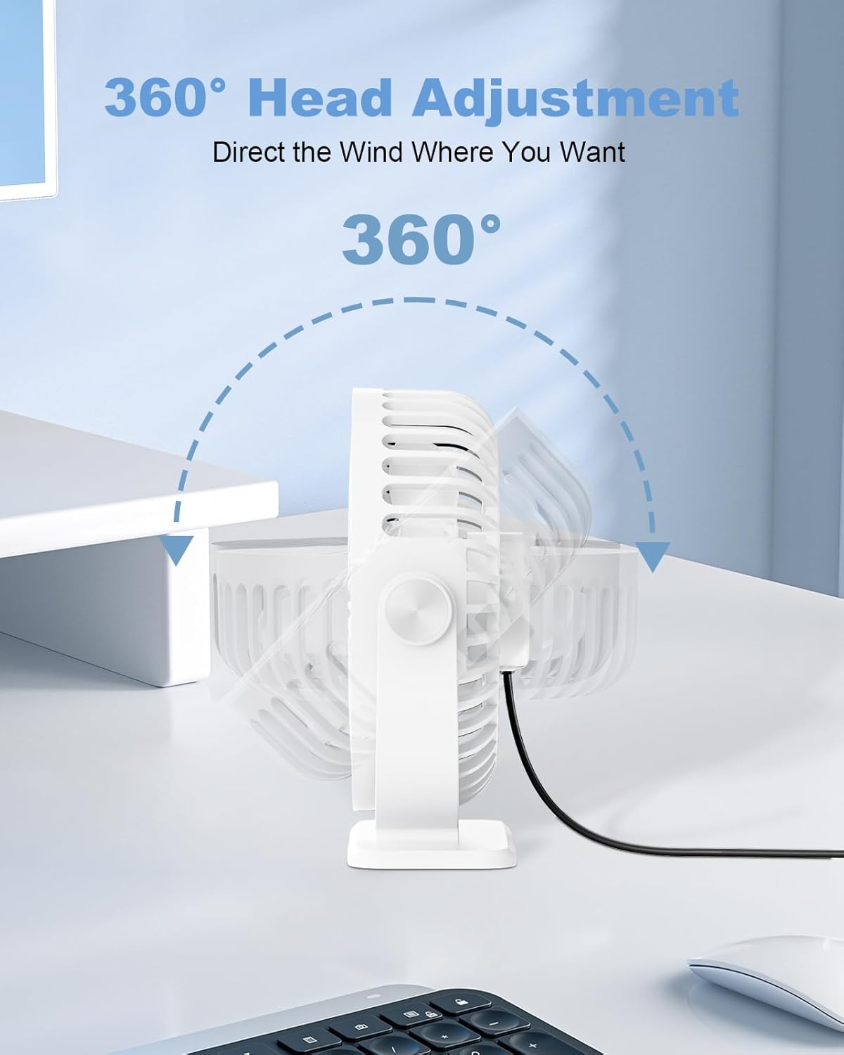 TriPole Desk Fan for Home, Portable USB Handheld Fan 3 Speeds Powerful Table Fan Silent, 360°Adjustable Mini Cooling Fans, Electric small Desktop Quiet Fans for Bedroom, Office, Library, Travel