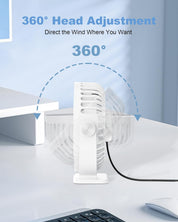 TriPole Desk Fan for Home, Portable USB Handheld Fan 3 Speeds Powerful Table Fan Silent, 360°Adjustable Mini Cooling Fans, Electric small Desktop Quiet Fans for Bedroom, Office, Library, Travel