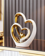 Double Heart Ceramic Ornament – Modern Home Décor Statue & Gift for Living Room or Office