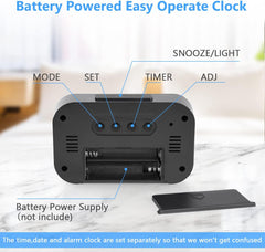 LED Digital Alarm Clock – Adjustable Snooze, Temperature, Date, Timer, 12/24H, Portable