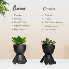 LUNIER Set of 3 Faux Succulent Plants in Porcelain Pots – Small Indoor Desk & Shelf Décor