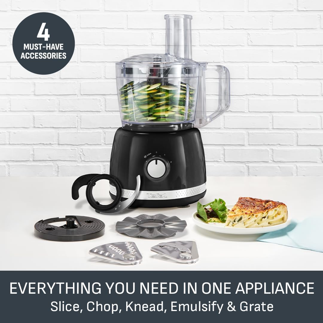 Black Collection 500W All-In-One Food Processor – 2.4L Bowl, 13 Functions, 2 Speeds, 4 Accessories, Dishwasher Safe