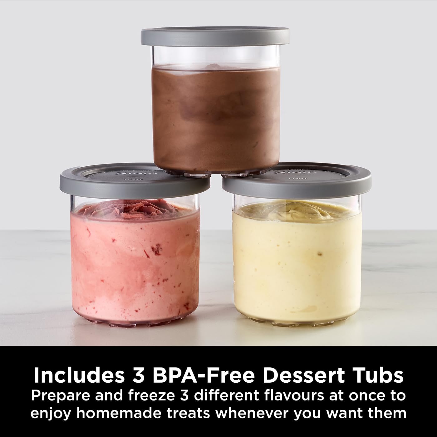 CREAMi Ice Cream & Frozen Dessert Maker – 1.4L Capacity – 7 Programs – Includes 3 Tubs – Black/Silver – Gelato, Sorbet & More