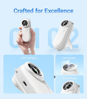 Diveblues Portable Handheld Turbo Fan, 4000mAh Rechargeable Pocket Hand Fan, Up to 16 Hours, Hand Fan with 5 Speeds Powerful Cooling for Travel/Summer/Outdoor/Lash/Purse