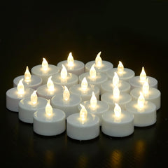 Candles:24pack Realistic LED Flickering Operated Tea Lights Steady Battery Tealights Long Lasting Electric Fake Candles Decoration for Party and Gifts Ideas