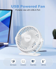 TriPole Desk Fan for Home, Portable USB Handheld Fan 3 Speeds Powerful Table Fan Silent, 360°Adjustable Mini Cooling Fans, Electric small Desktop Quiet Fans for Bedroom, Office, Library, Travel