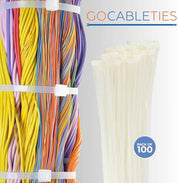Gocableties White Cable Ties, 200mm x 2.5mm, Pack of 100, 8" Premium Nylon Zip Ties Clear/Natural, Multi-Purpose Plastic Tie Wraps, Secure Self-Locking Mechanism, for Home, Garden, Office and DIY