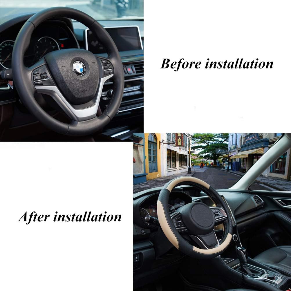 Universal Soft Microfiber Leather Steering Wheel Cover – Anti-Slip, Breathable, Beige