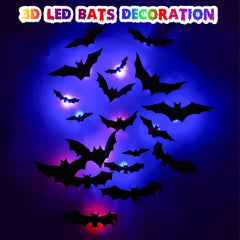 HIAME 12PCS 3D LED Bat Wall Stickers – Halloween Night Light Home Decorations
