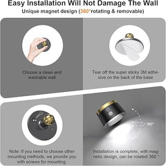 2 Pack Magnetic Wireless Wall Sconce - Remote & Touch Control 360° Rotatable LED Light