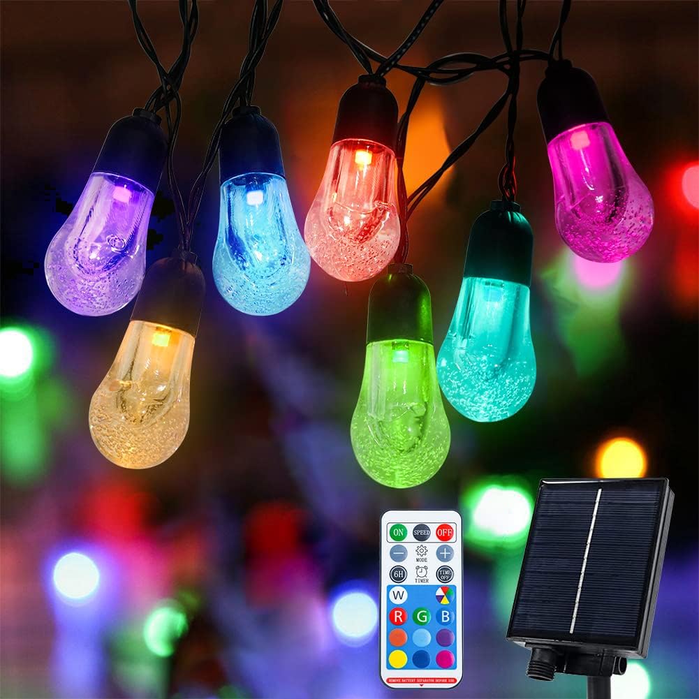 16ft 20 LED Waterproof Solar String Lights – G40 Bulbs, Dimmable with Timer and 6 Modes, Perfect for Yard, Backyard, and Garden Decor