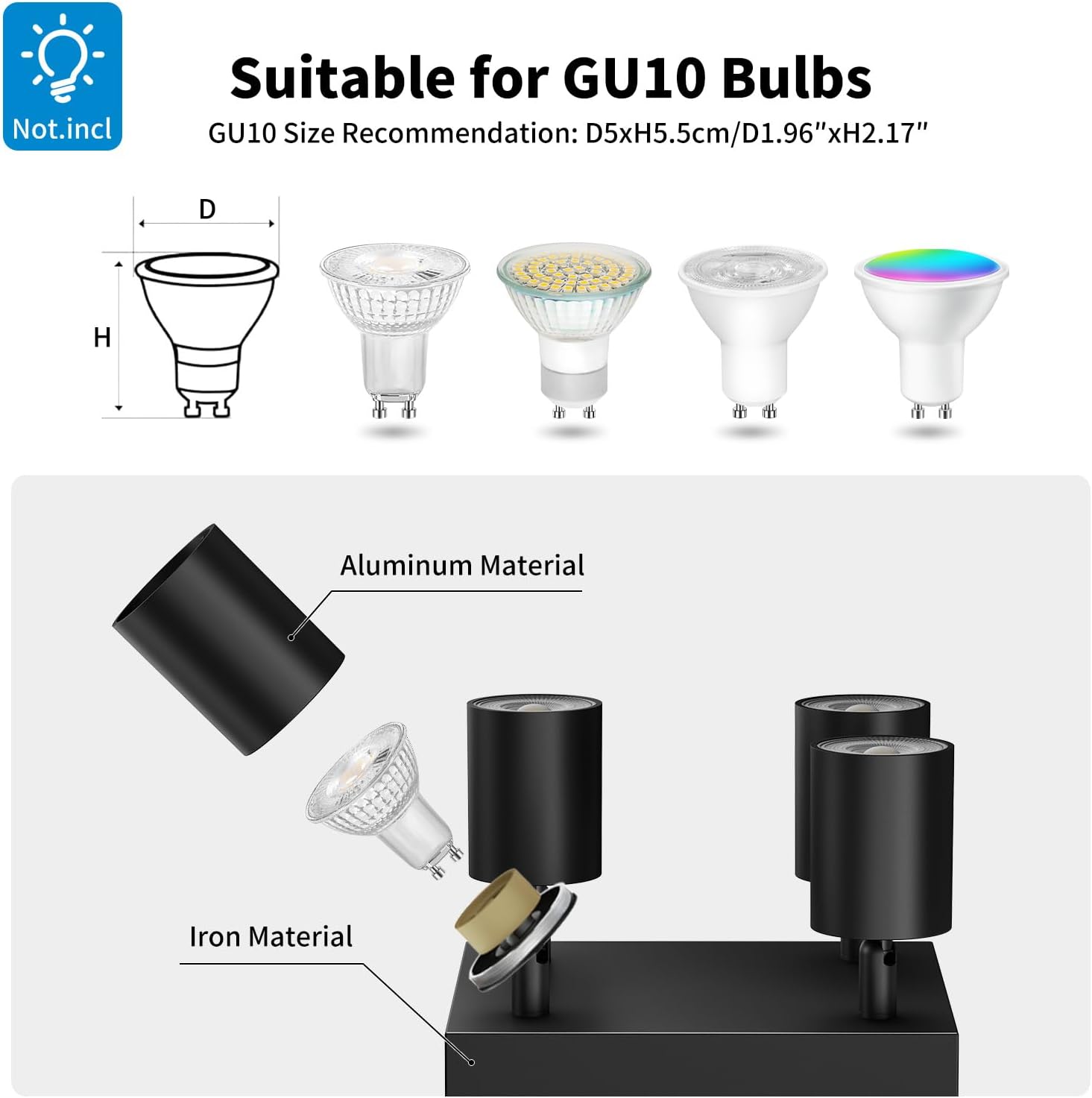 Black Square GU10 Ceiling Light – 4 Way Adjustable Spotlight Fitting for Kitchen, Bedroom, Lounge, Dining Room (Bulb Not Included)