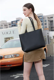 Ladies PU Leather Tote Bag – Simple Work, School & Shopping Handbag with Zipper Pocket